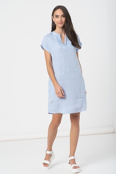 U.S. Polo Assn., Rochie de in cu decolteu in V si buzunare laterale, Albastru lavanda U.S. Polo Assn., Rochie de in cu decolteu in V si buzunare laterale, Albastru lavanda