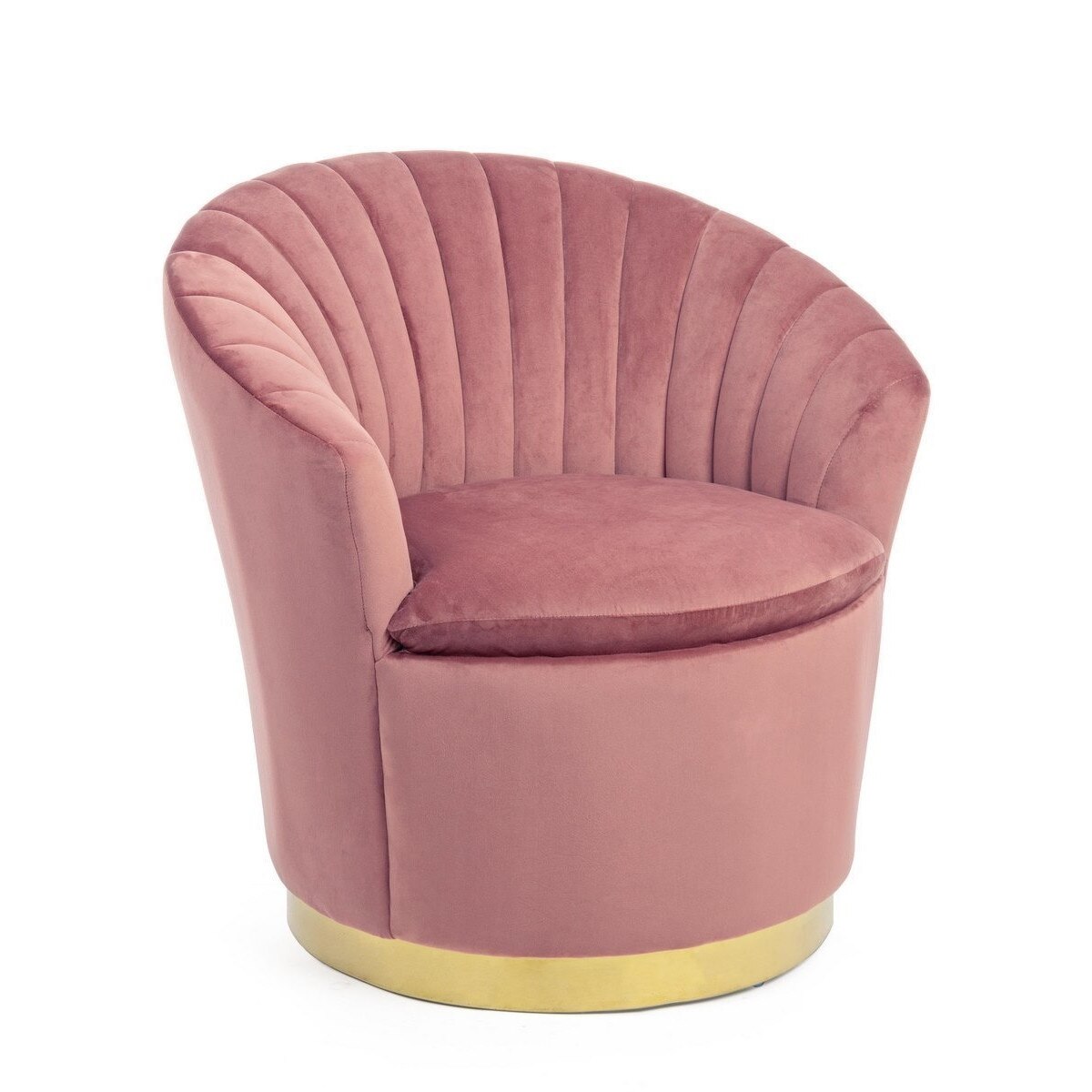 Fotoliu cu tapiterie din catifea roz si baza metal auriu Gilles 77 cm x 71 cm x 77 h