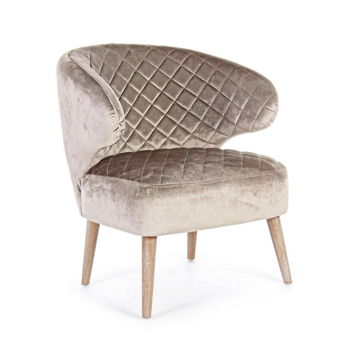 Fotoliu tapiterie catifea bej cu picioare lemn natur Bertrand 66.6 cm x 63 cm x 73 h