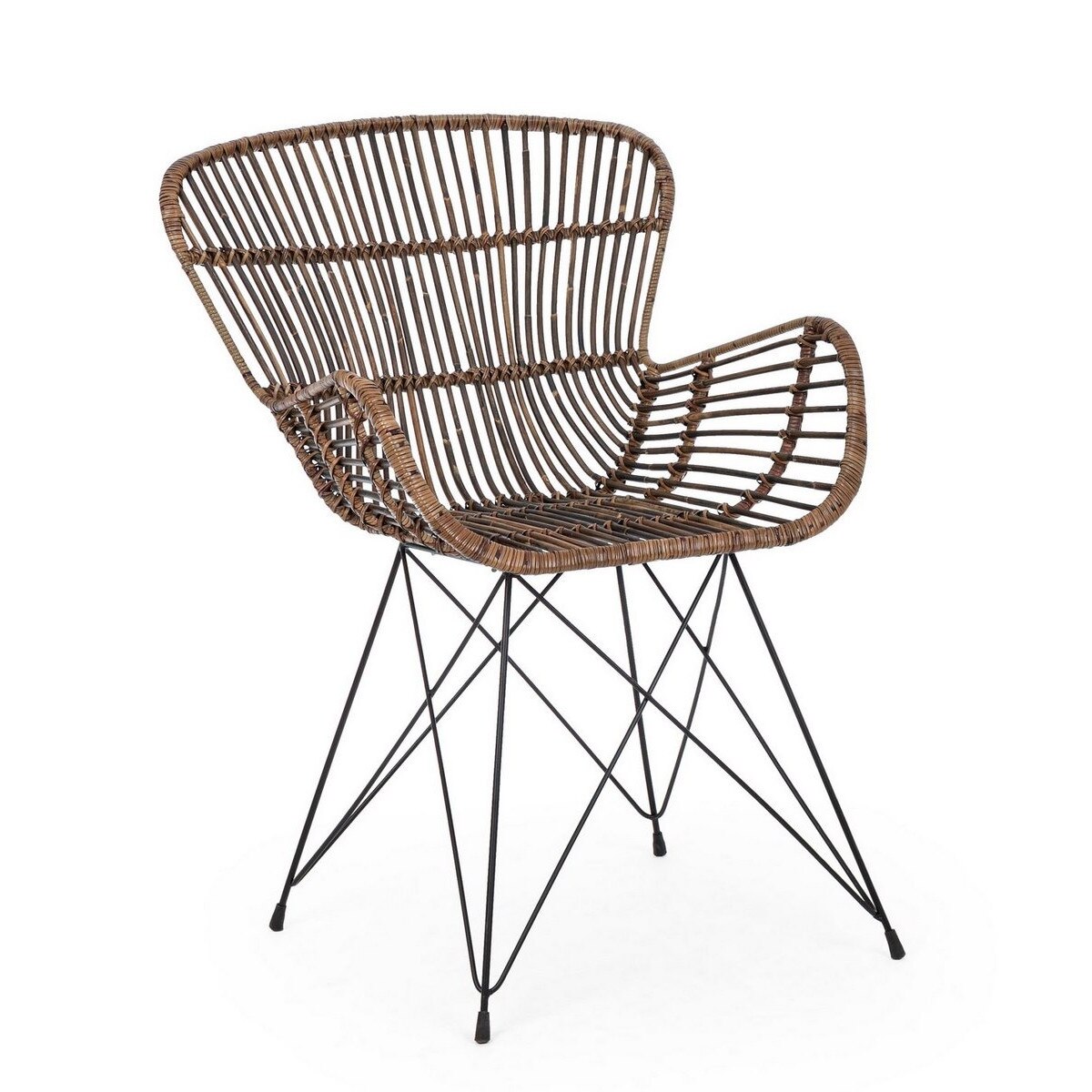 Fotoliu rattan maro cu picioare fier negru Venturs Croco 62 cm x 68 cm x 85 h