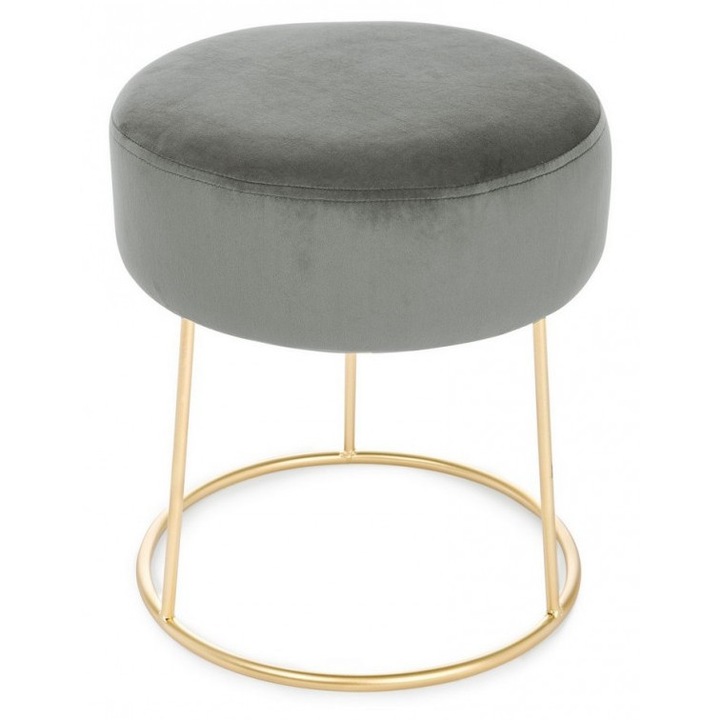 Taburet tapiterie velur gri cadru fier auriu Clarissa Ø 35 cm x 40 h