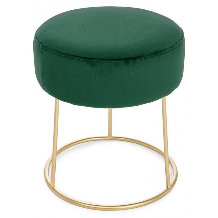 Taburet tapiterie velur verde cadru fier auriu Clarissa Ø 35 cm x 40 h