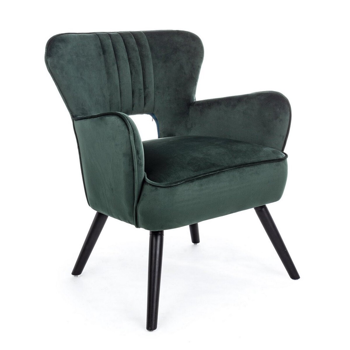 Fotoliu catifea verde picioare lemn negru Adila 54 cm x 71 cm x 77 h