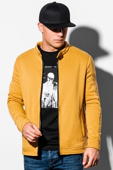 OMBRE, Bluza sport cu fermoar si buzunare oblice, Galben sofran, L OMBRE, Bluza sport cu fermoar si buzunare oblice, Galben sofran, L