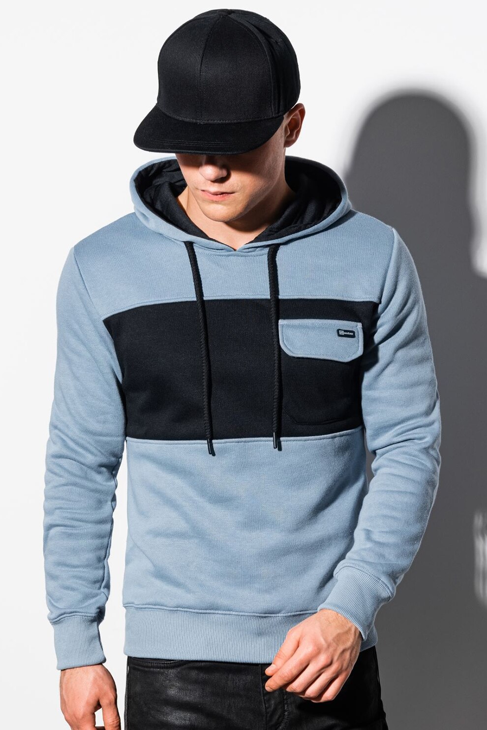 OMBRE, Hanorac cu buzunar aplicat pe piept, Albastru lavanda