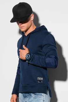 OMBRE, Hanorac din amestec de bumbac cu mansete cu fermoar, Bleumarin OMBRE, Hanorac din amestec de bumbac cu mansete cu fermoar, Bleumarin