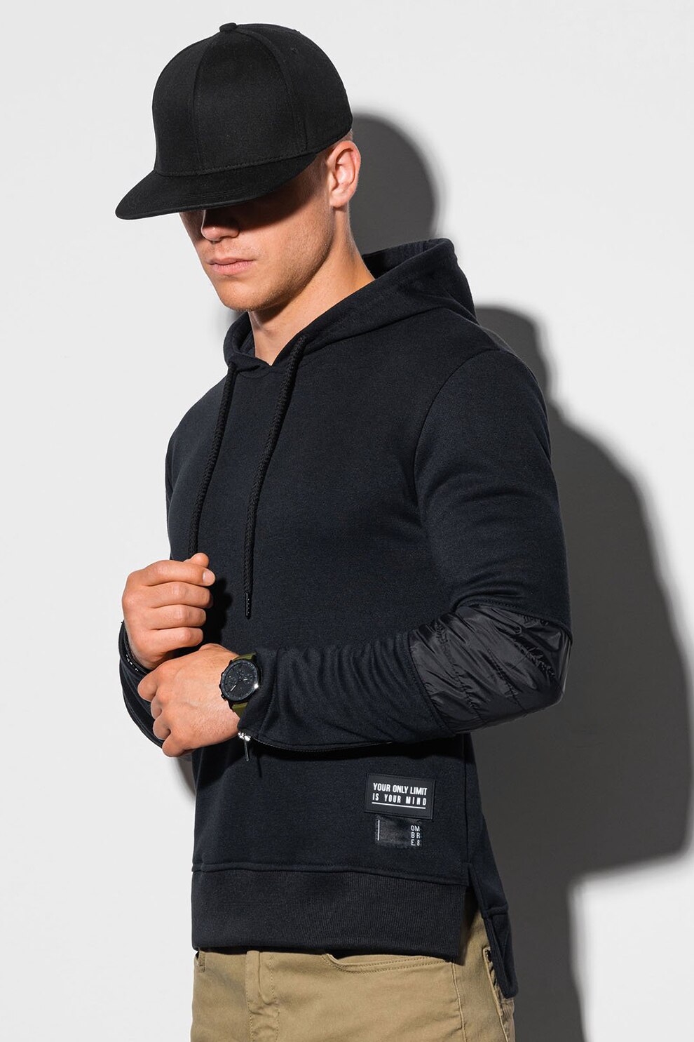 OMBRE, Hanorac din amestec de bumbac cu mansete cu fermoar, Negru