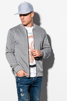 OMBRE, Bluza sport din amestec de bumbac cu fermoar, Gri melange OMBRE, Bluza sport din amestec de bumbac cu fermoar, Gri melange