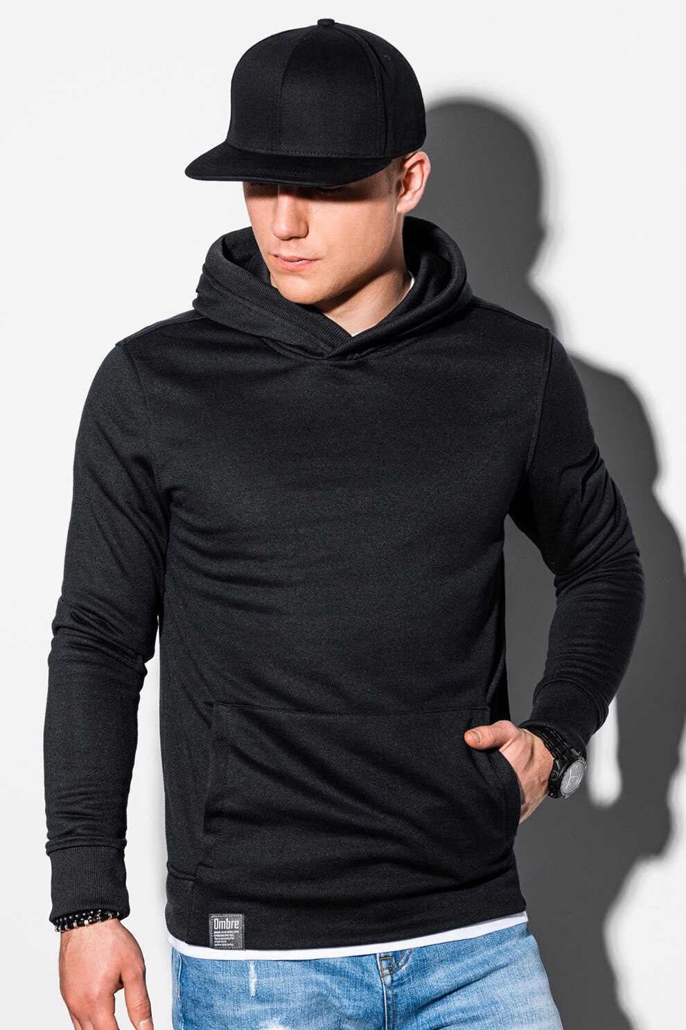 OMBRE, Hanorac din amestec de bumbac, cu buzunar kangaroo, Negru