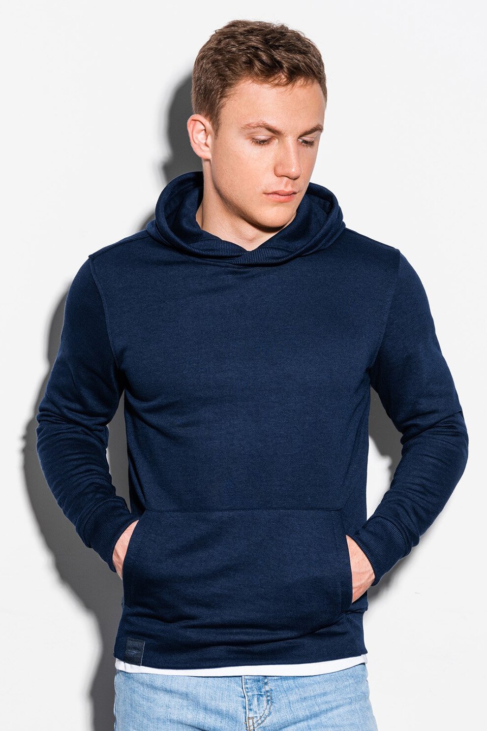 OMBRE, Hanorac din amestec de bumbac, cu buzunar kangaroo, Bleumarin