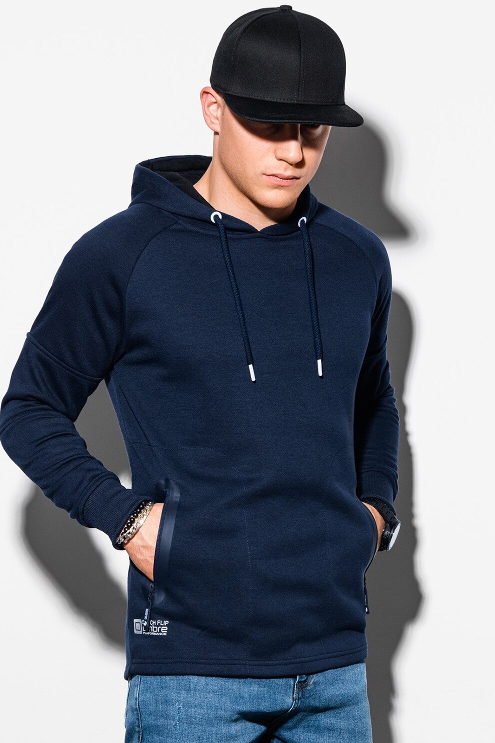 OMBRE, Hanorac cu maneci raglan si buzunare cu fermoar, Bleumarin