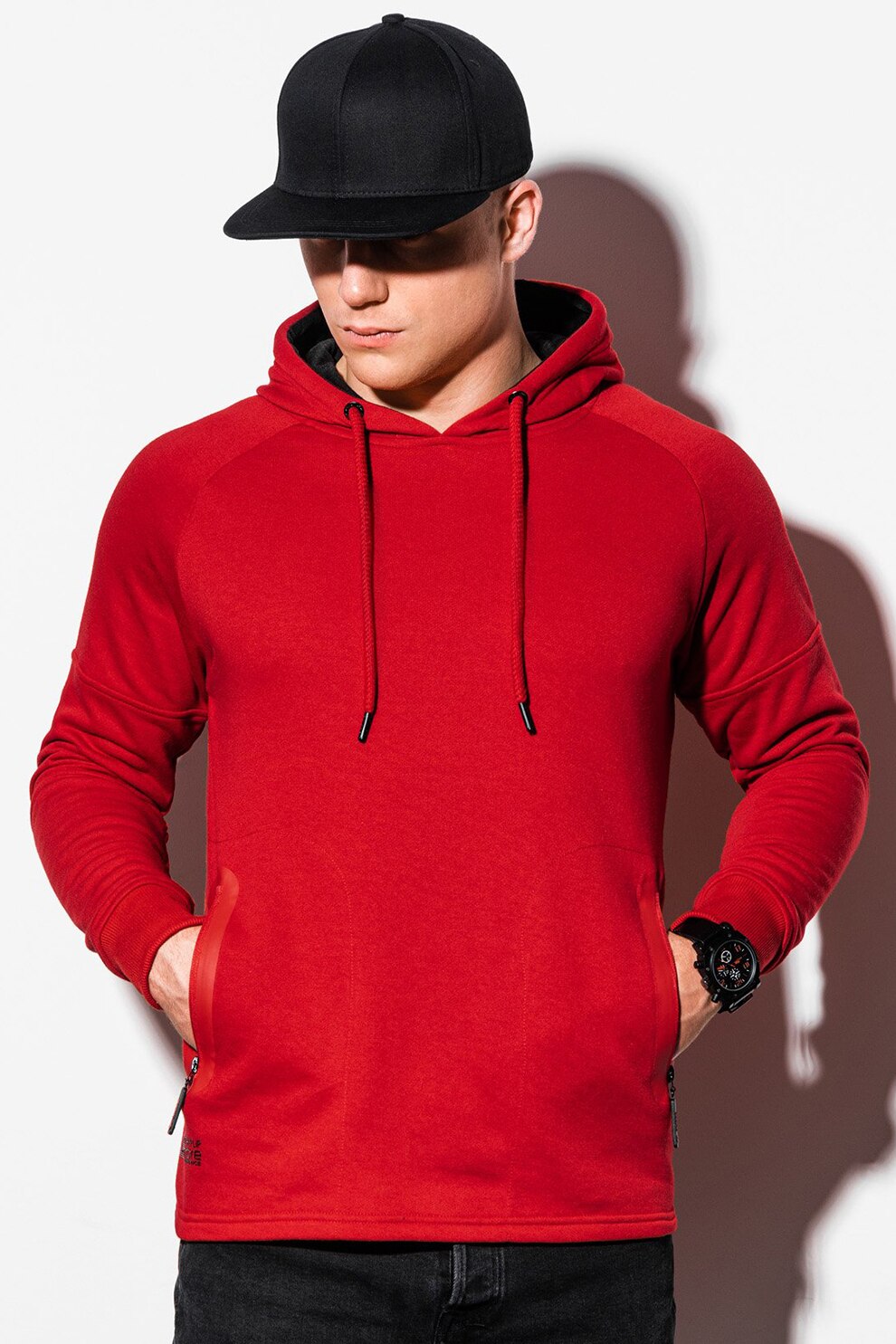 OMBRE, Hanorac cu maneci raglan si buzunare cu fermoar, Rosu