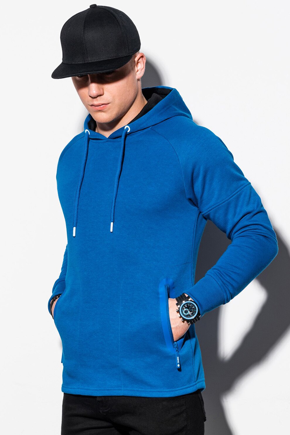 OMBRE, Hanorac cu maneci raglan si buzunare cu fermoar, Albastru