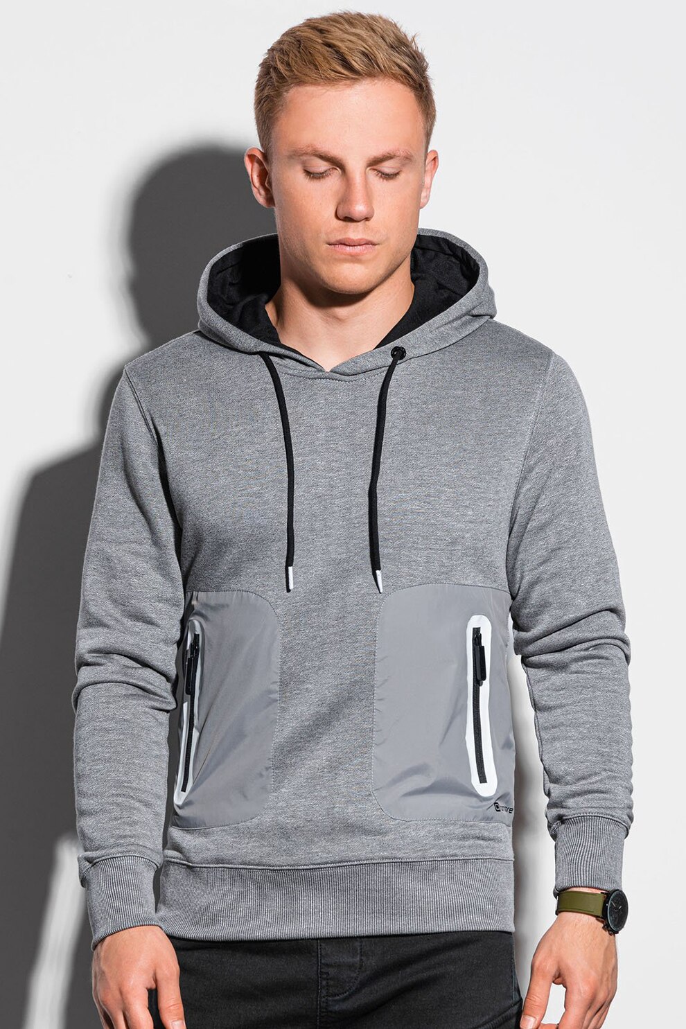 OMBRE, Hanorac cu buzunare cu fermoar, Gri melange