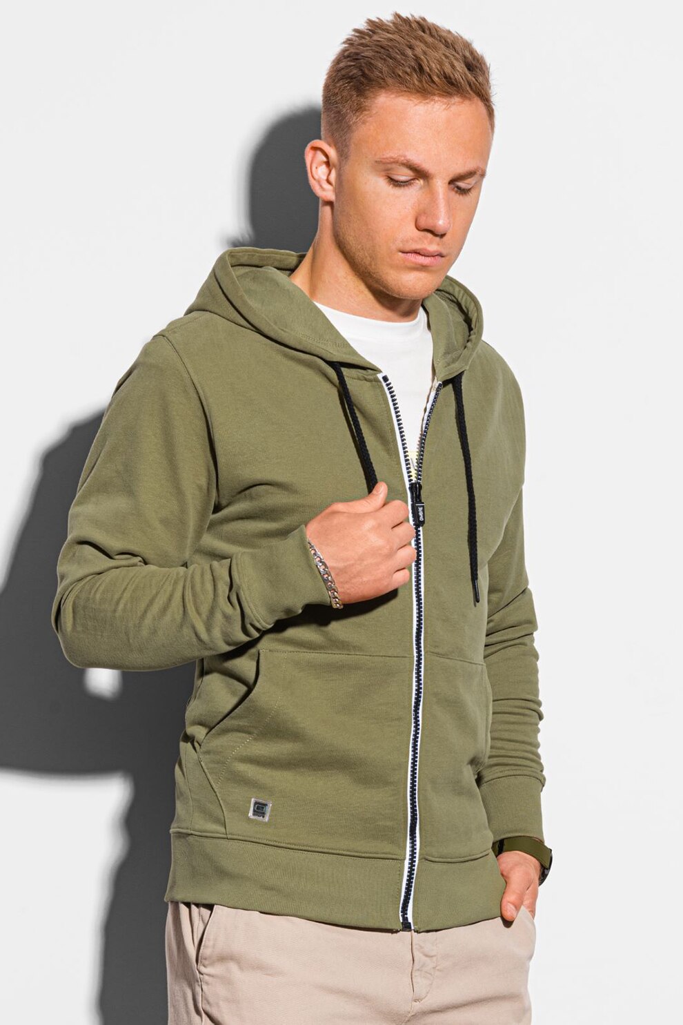 OMBRE, Hanorac de bumbac cu fermoar, Verde sparanghel