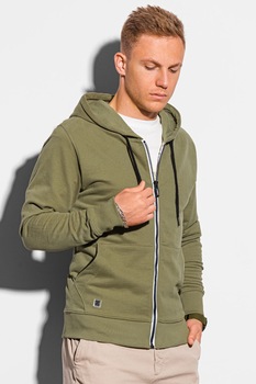 OMBRE, Hanorac de bumbac cu fermoar, Verde sparanghel OMBRE, Hanorac de bumbac cu fermoar, Verde sparanghel