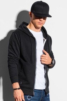 OMBRE, Hanorac de bumbac cu fermoar, Negru OMBRE, Hanorac de bumbac cu fermoar, Negru