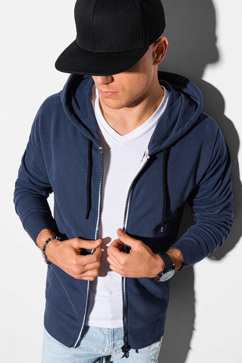 OMBRE, Hanorac de bumbac cu fermoar, Bleumarin