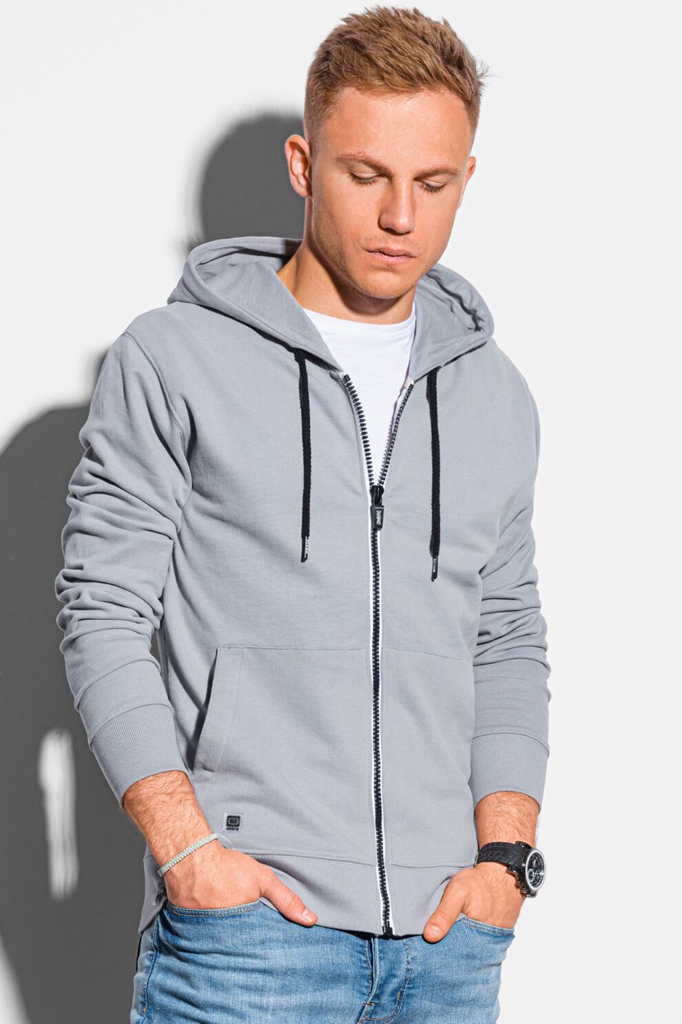 OMBRE, Hanorac de bumbac cu fermoar, Gri deschis