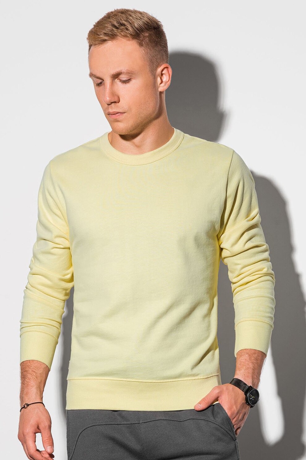 OMBRE, Bluza sport de bumbac cu decolteu la baza gatului, Galben pal