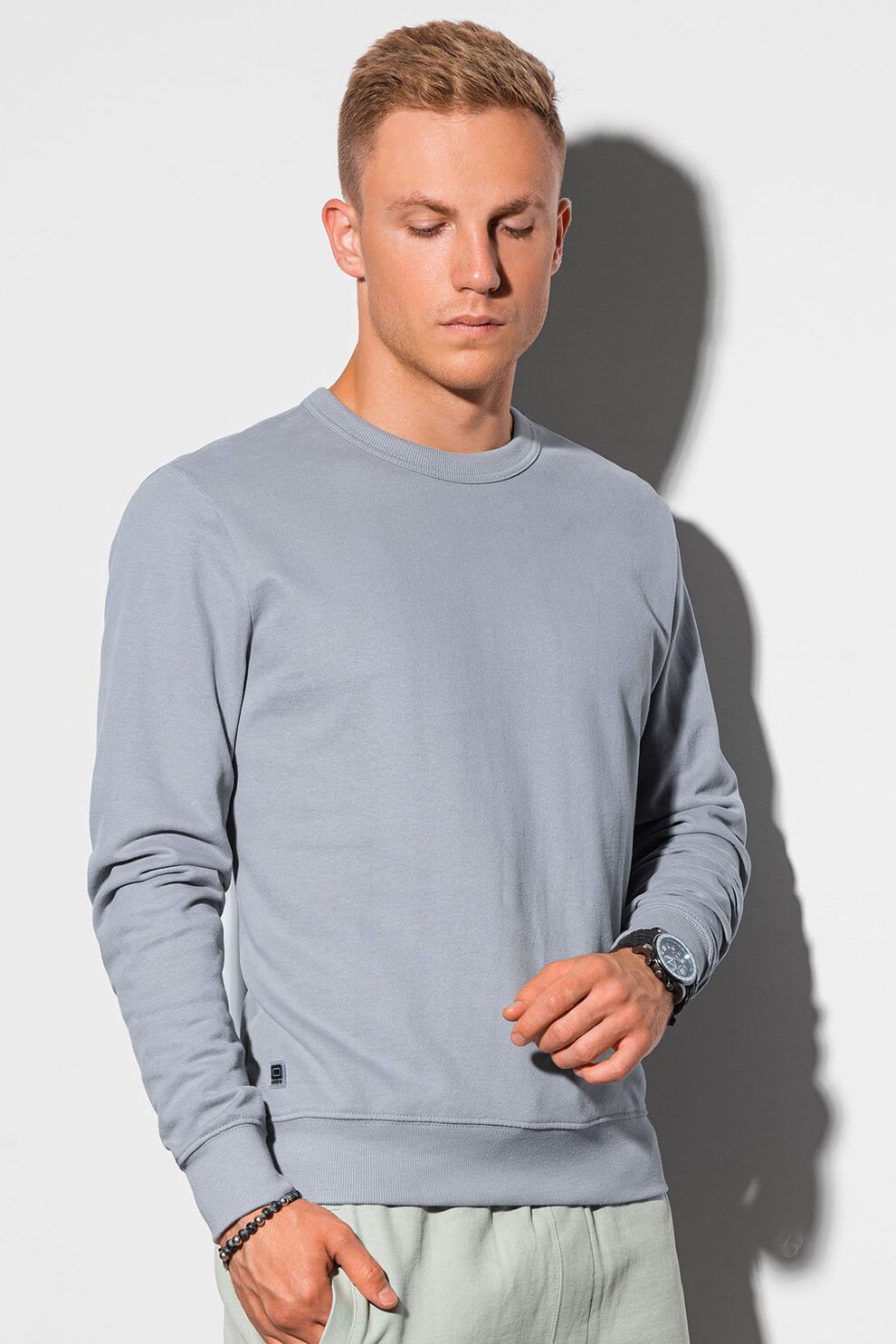 OMBRE, Bluza sport de bumbac cu decolteu la baza gatului, Gri deschis