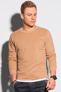 OMBRE, Bluza sport de bumbac cu decolteu la baza gatului, Maro camel OMBRE, Bluza sport de bumbac cu decolteu la baza gatului, Maro camel