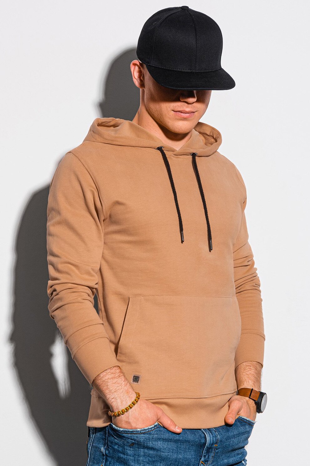 OMBRE, Hanorac de bumbac cu buzunar kangaroo, Cafeniu