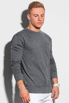 OMBRE, Bluza cu decolteu la baza gatului si buzunar pe piept, Gri inchis melange OMBRE, Bluza cu decolteu la baza gatului si buzunar pe piept, Gri inchis melange