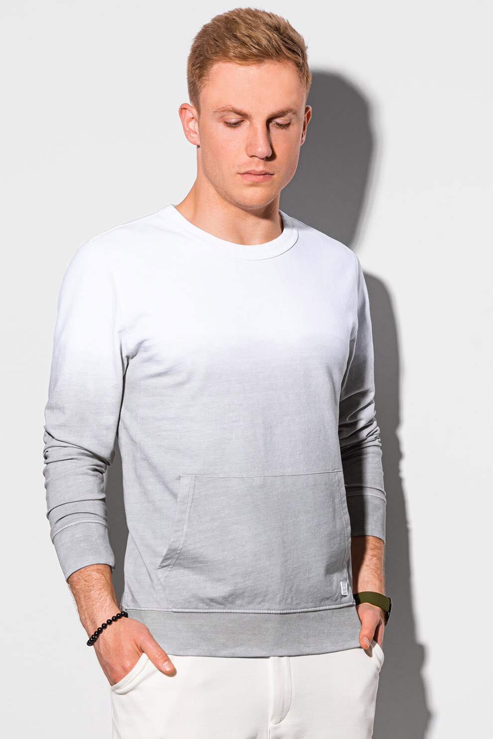 OMBRE, Bluza sport cu model in degrade si buzunar kangaroo, Gri