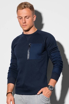 OMBRE, Bluza sport cu decolteu la baza gatului si buzunar pe piept, Bleumarin OMBRE, Bluza sport cu decolteu la baza gatului si buzunar pe piept, Bleumarin