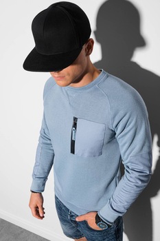 OMBRE, Bluza sport cu decolteu la baza gatului si buzunar pe piept, Albastru lavanda OMBRE, Bluza sport cu decolteu la baza gatului si buzunar pe piept, Albastru lavanda