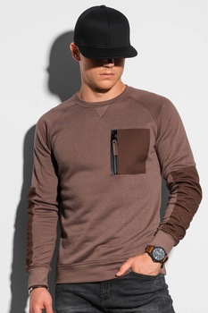 OMBRE, Bluza sport cu decolteu la baza gatului si buzunar pe piept, Maro coniac OMBRE, Bluza sport cu decolteu la baza gatului si buzunar pe piept, Maro coniac