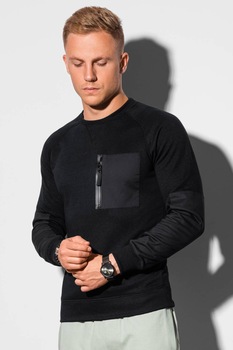 OMBRE, Bluza sport cu decolteu la baza gatului si buzunar pe piept, Negru OMBRE, Bluza sport cu decolteu la baza gatului si buzunar pe piept, Negru