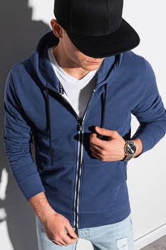 OMBRE, Hanorac cu fermoar si terminatie striata, Albastru inchis OMBRE, Hanorac cu fermoar si terminatie striata, Albastru inchis