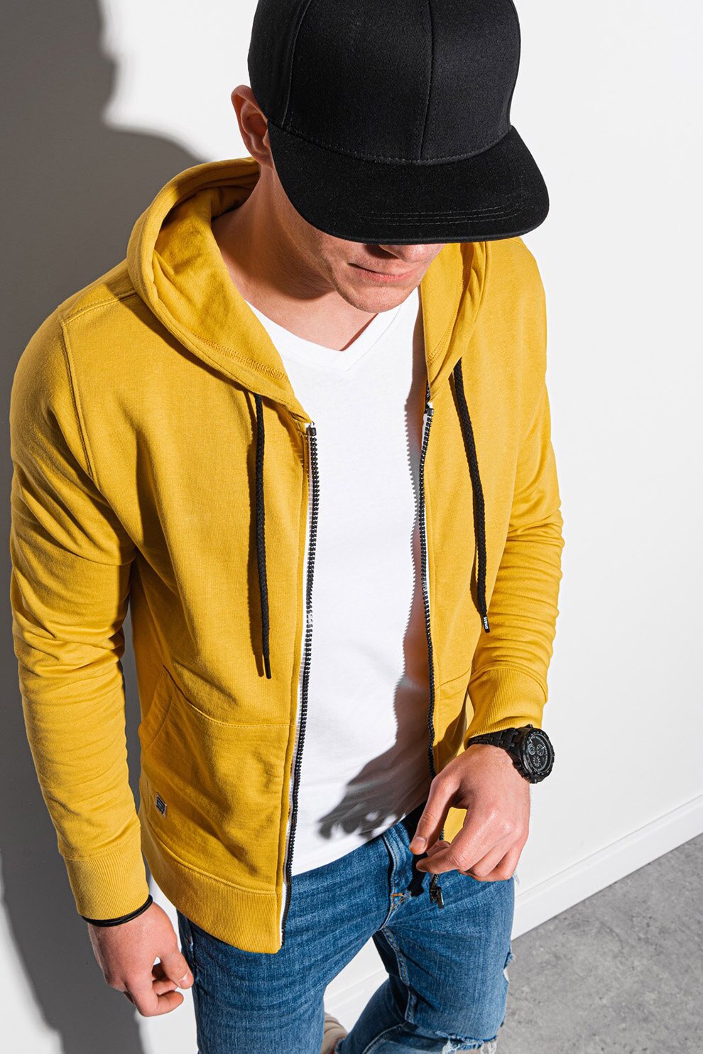 OMBRE, Hanorac cu fermoar si terminatie striata, Galben