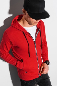 OMBRE, Hanorac cu fermoar si terminatie striata, Rosu OMBRE, Hanorac cu fermoar si terminatie striata, Rosu