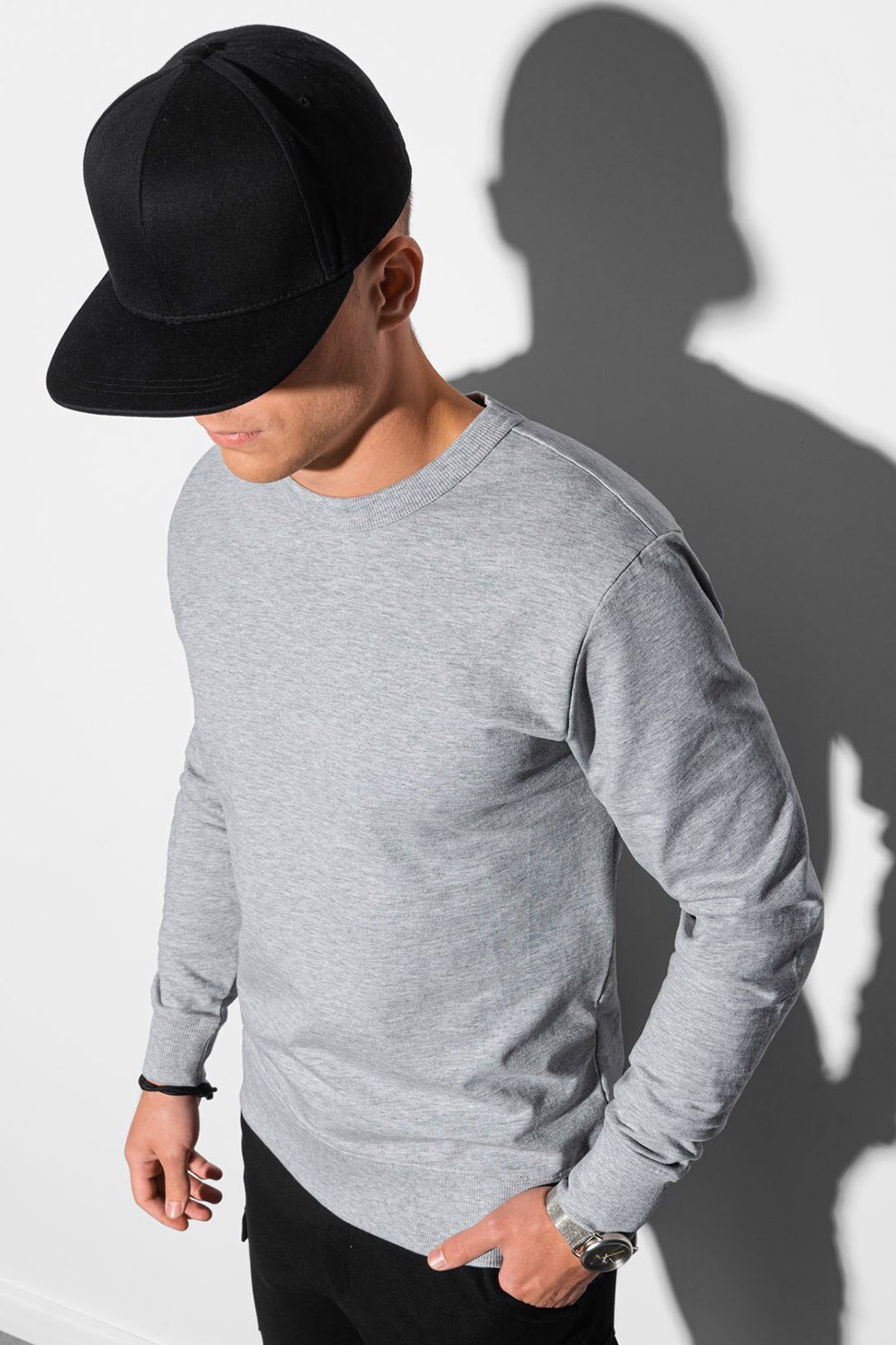 OMBRE, Bluza sport cu decolteu la baza gatului si terminatii striate, Gri deschis