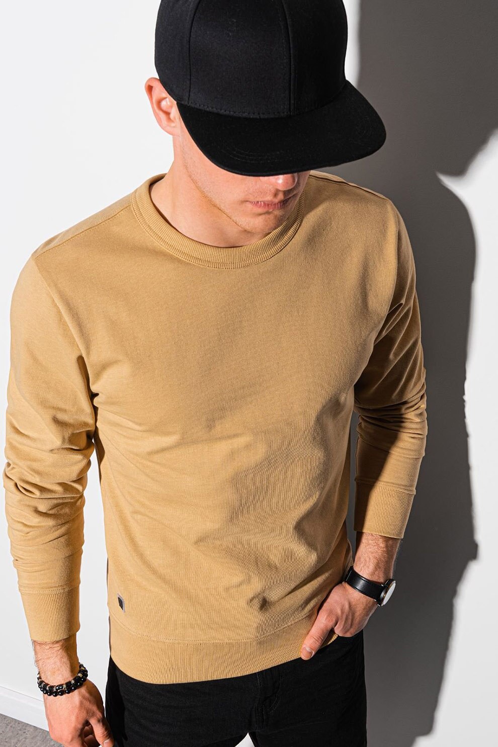 OMBRE, Bluza sport cu decolteu la baza gatului si terminatii striate, Galben mustar