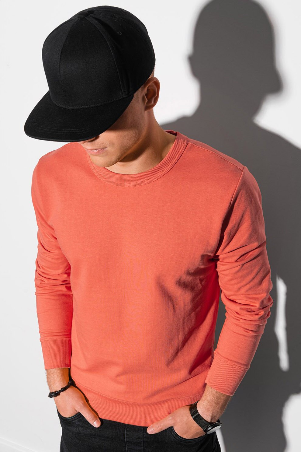 OMBRE, Bluza sport cu decolteu la baza gatului si terminatii striate, Portocaliu