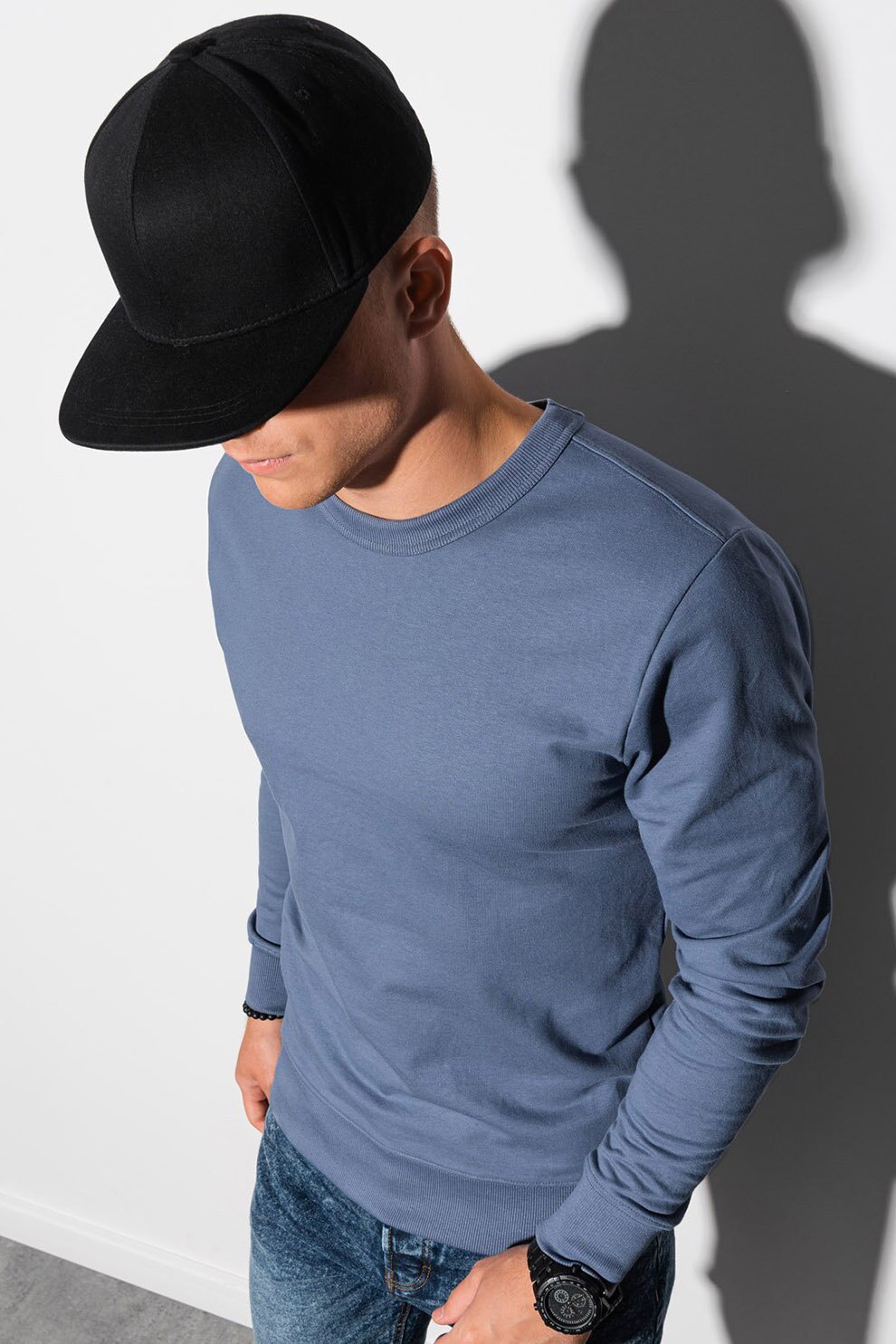 OMBRE, Bluza sport cu decolteu la baza gatului si terminatii striate, Albastru lavanda