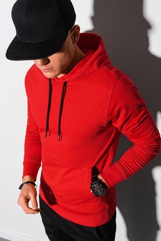 OMBRE, Hanorac din amestec de bumbac, cu buzunar kangaroo, Rosu OMBRE, Hanorac din amestec de bumbac, cu buzunar kangaroo, Rosu