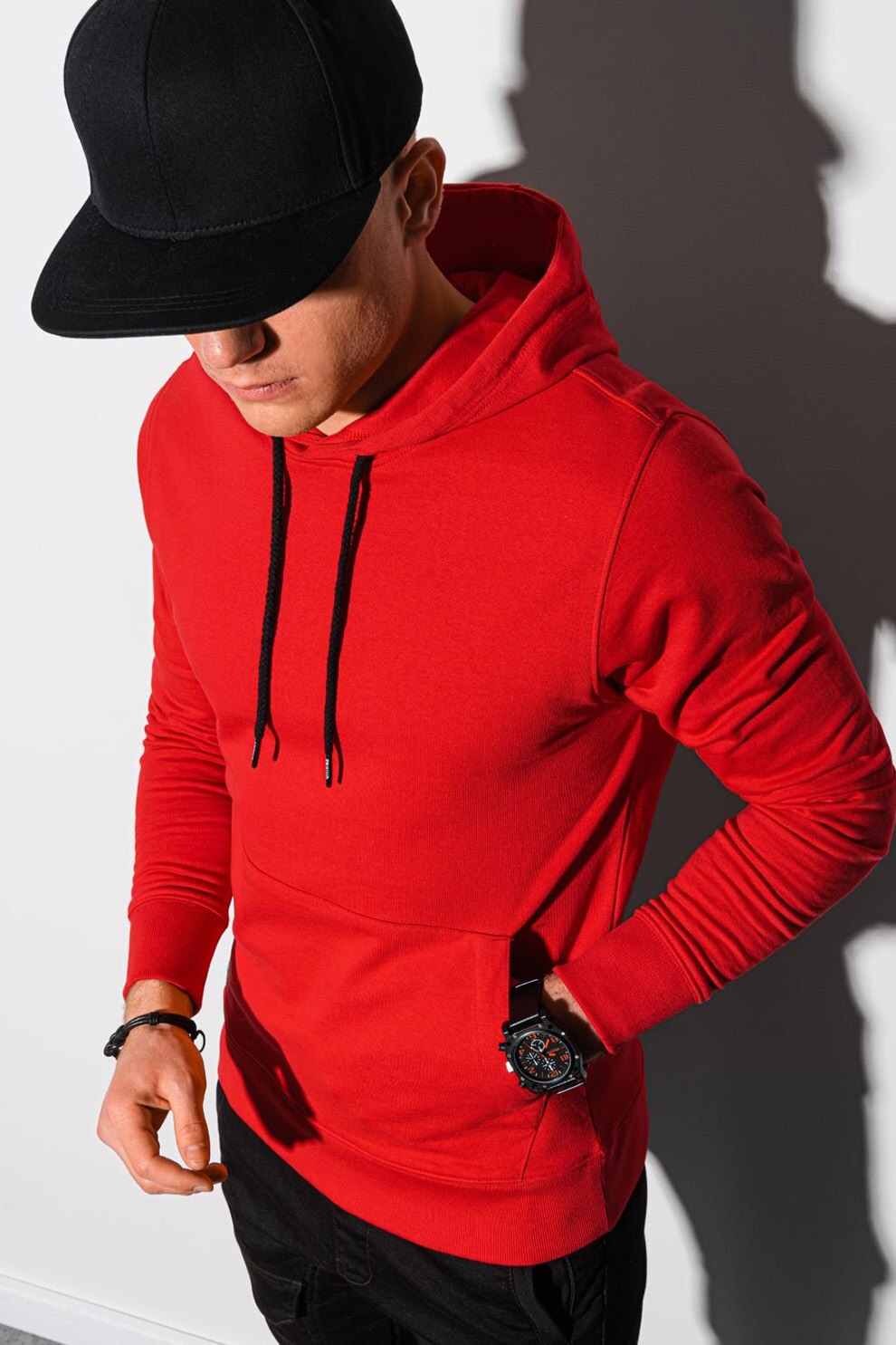 OMBRE, Hanorac din amestec de bumbac, cu buzunar kangaroo, Rosu