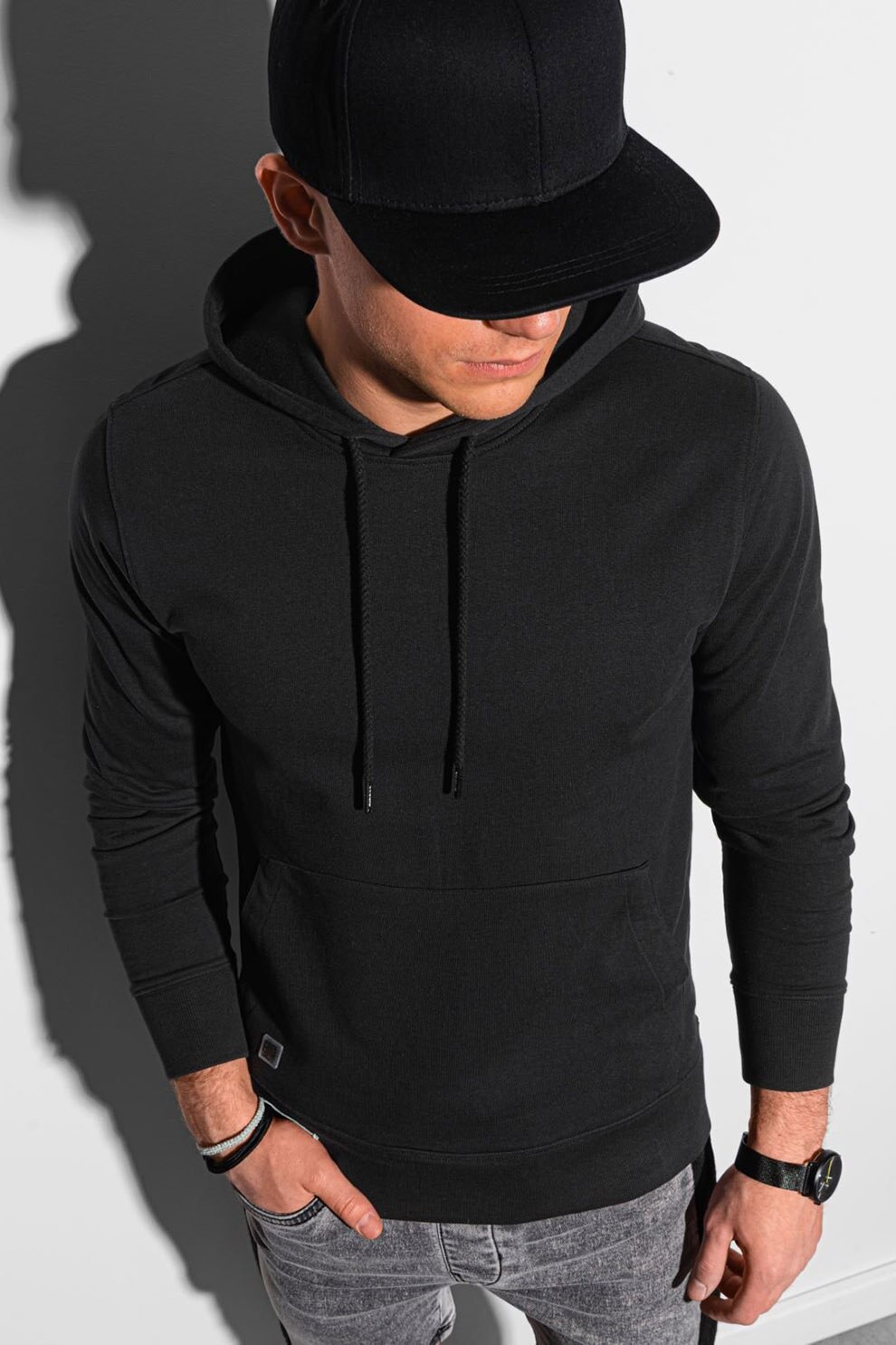 OMBRE, Hanorac din amestec de bumbac, cu buzunar kangaroo, Negru