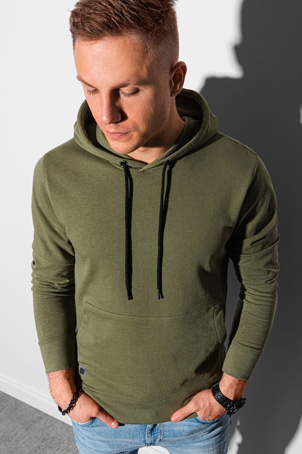 OMBRE, Hanorac din amestec de bumbac, cu buzunar kangaroo, Verde militar