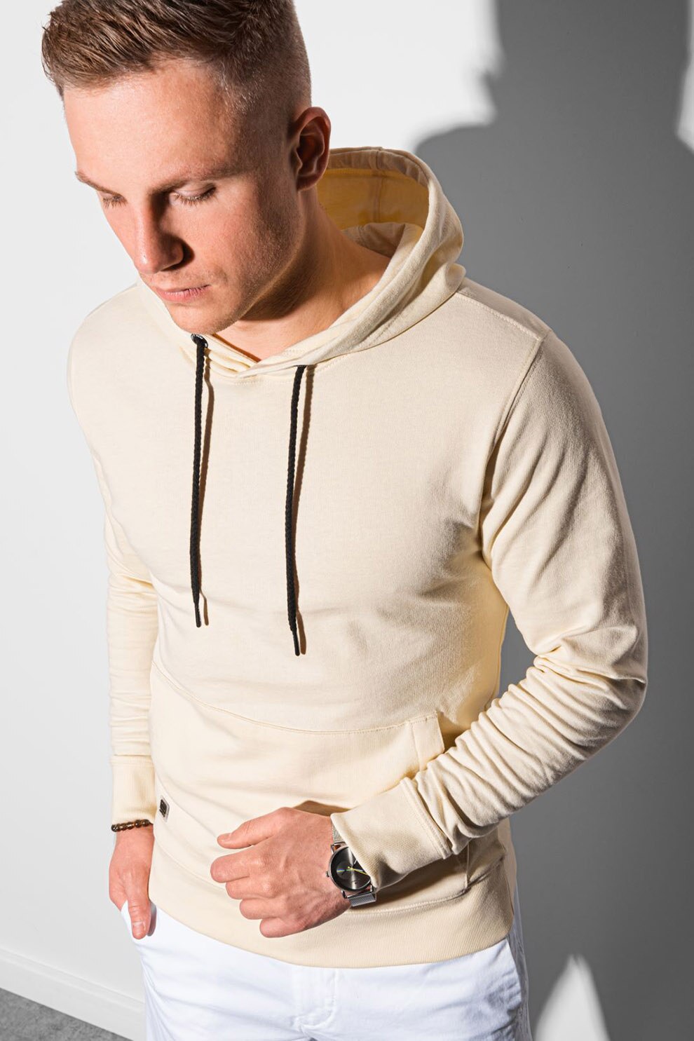 OMBRE, Hanorac din amestec de bumbac, cu buzunar kangaroo, Crem
