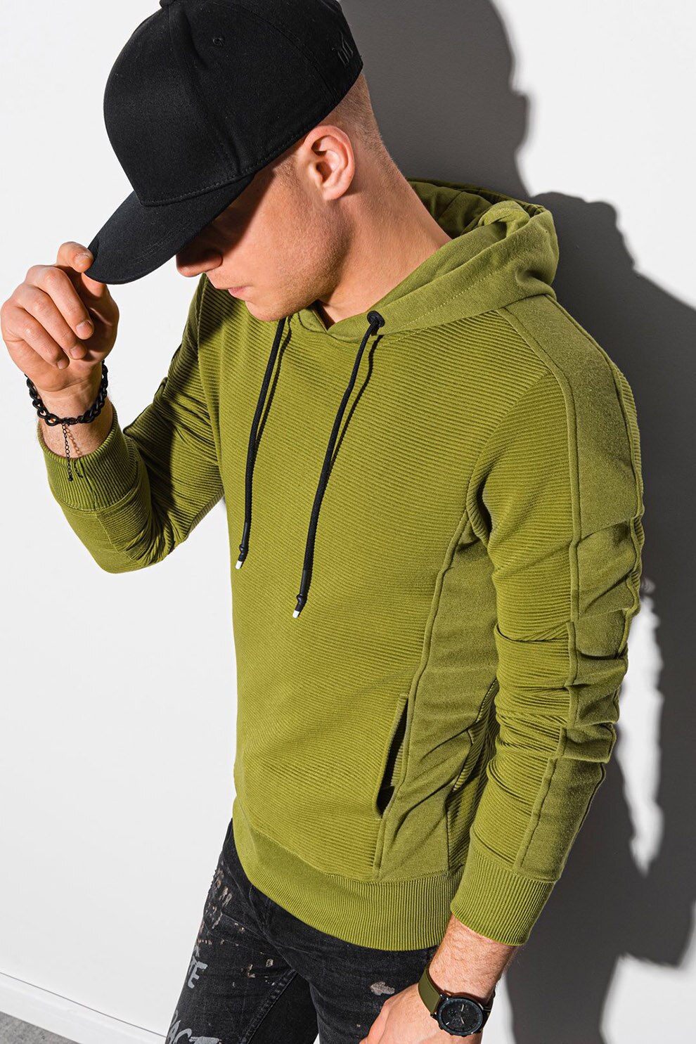 OMBRE, Hanorac cu maneci lungi si snur, Verde oliv