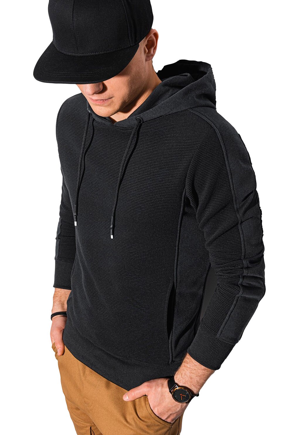 OMBRE, Hanorac cu maneci lungi si snur, Negru