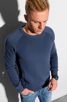 OMBRE, Bluza sport cu decolteu rotund si buzunare frontale, Albastru inchis OMBRE, Bluza sport cu decolteu rotund si buzunare frontale, Albastru inchis