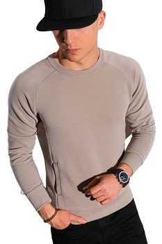 OMBRE, Bluza sport cu decolteu rotund si buzunare frontale, Maro camel OMBRE, Bluza sport cu decolteu rotund si buzunare frontale, Maro camel