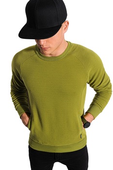 OMBRE, Bluza sport cu decolteu rotund si buzunare frontale, Verde oliv OMBRE, Bluza sport cu decolteu rotund si buzunare frontale, Verde oliv